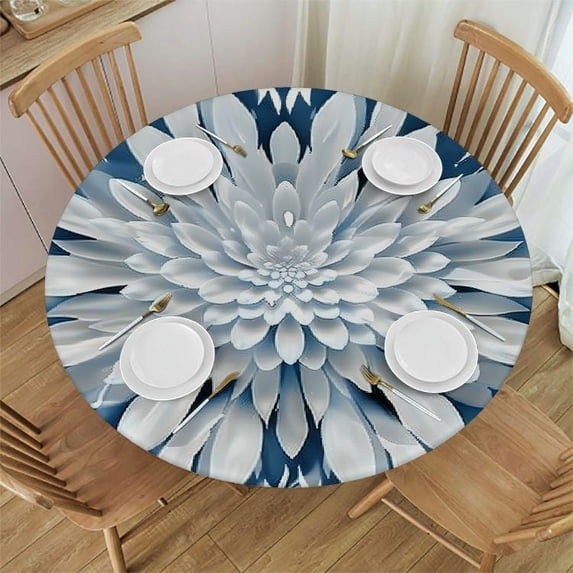 WYYP Flowers Flowers Round Tablecloth 100% Polyester Fiber Table Cloth White