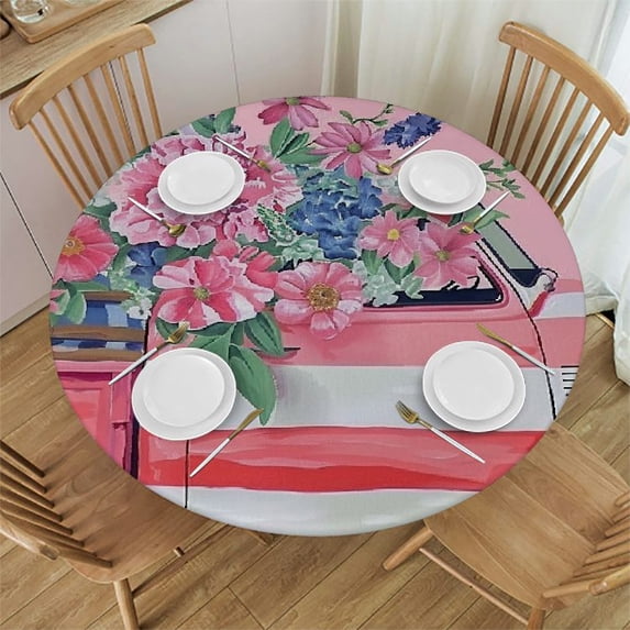 WYYP Flowers Flowers Round Tablecloth Full Width Single-Sided Printing 100% Polyester Fiber Table Cloth White
