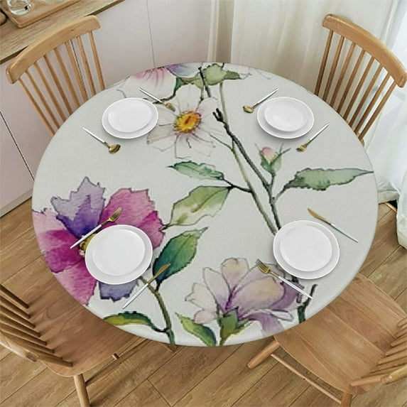 WYYP Flowers Flowers Round Tablecloth Washable for Home Kitchen Outdoor Decoration 100% Polyester Fiber for Picnic Dining Kitchen Farmhouse White