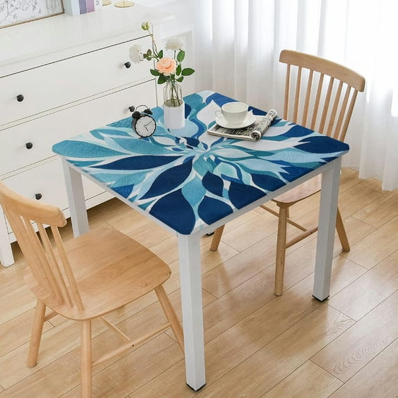 WYYP Flowers Geometric Abstract Art Square Fitted Tablecloth 100% Polyester Fiber 46*46