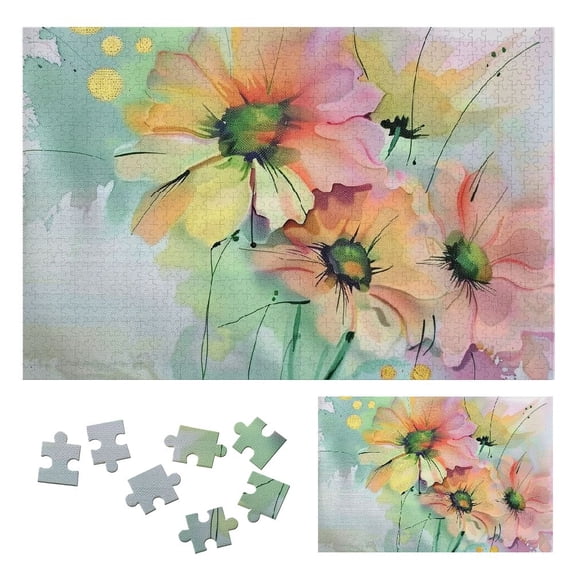 WYYP Flowers Gold Dot Wooden Jigsaw Puzzle Gift for Family Friends 1000 PCS