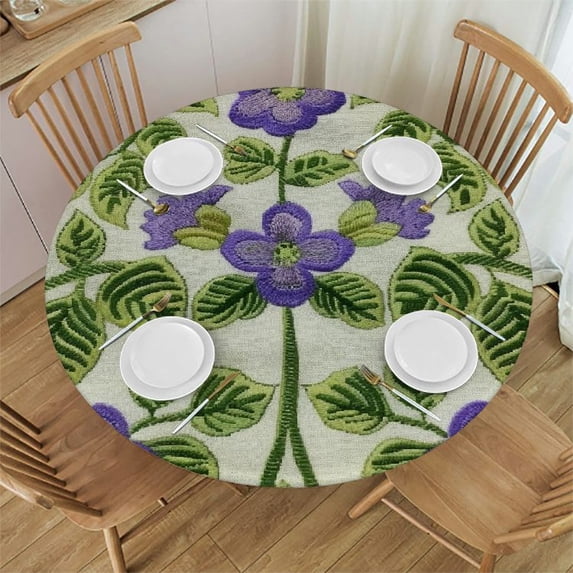 WYYP Flowers Leaves Vintage Round Tablecloth 100% Polyester Fiber Tablecloth White