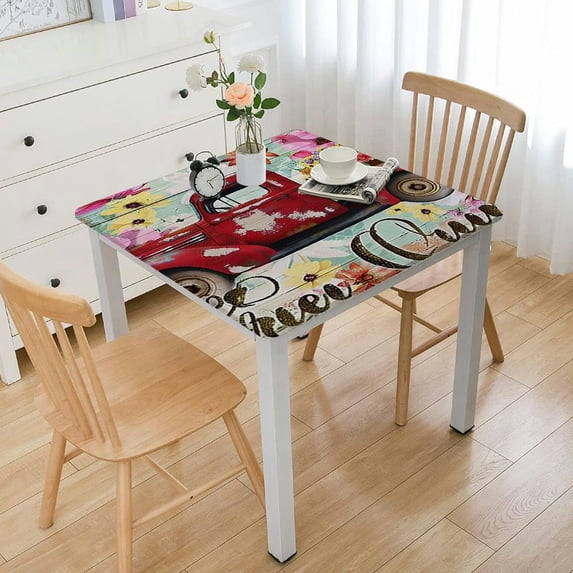WYYP Flowers Love Romantic Square Fitted Tablecloth 100% Polyester Fiber 40*40
