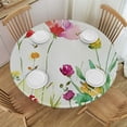 thumbnail image 1 of WYYP Flowers Round Table Cover with Elastic Edge 100% Polyester Fiber Tablecloth White, 1 of 8