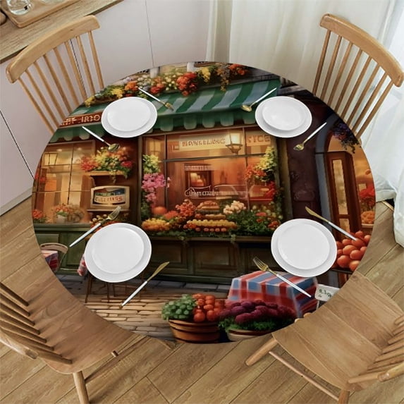 WYYP Flowers Round Tablecloth 100% Polyester Fiber Full Width Single-Sided Printing White