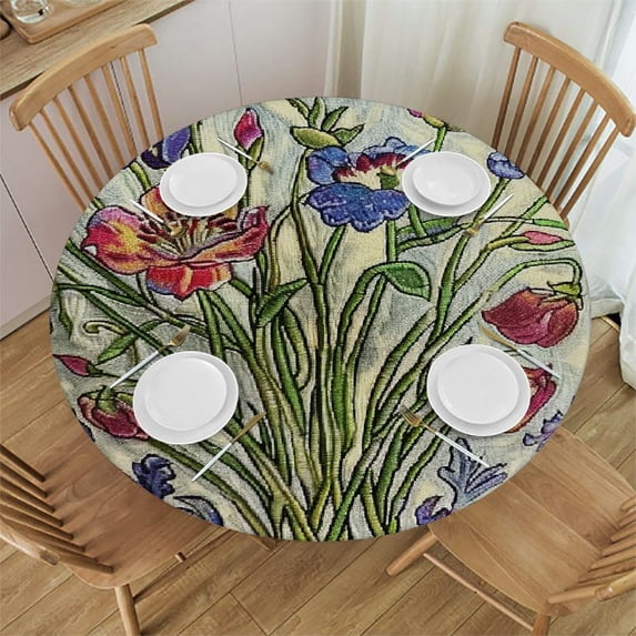 WYYP Flowers Round Tablecloth - Great for Home Kitchen/Parties/Holiday Dinner - 100% Polyester Fiber - Multiple Sizes Available White
