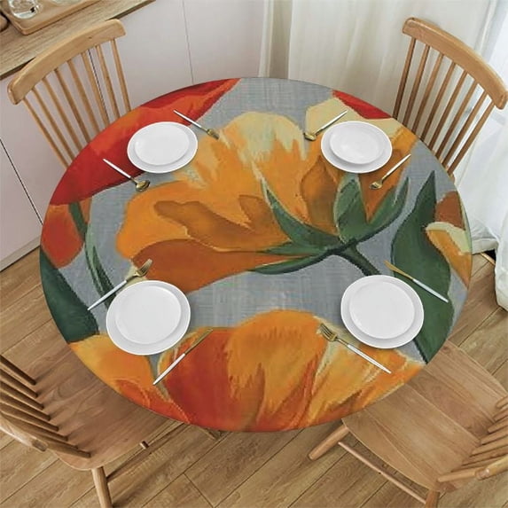 WYYP Flowers Round Tablecloth Outdoor Fitted 100% Polyester Fiber Tablecloths White