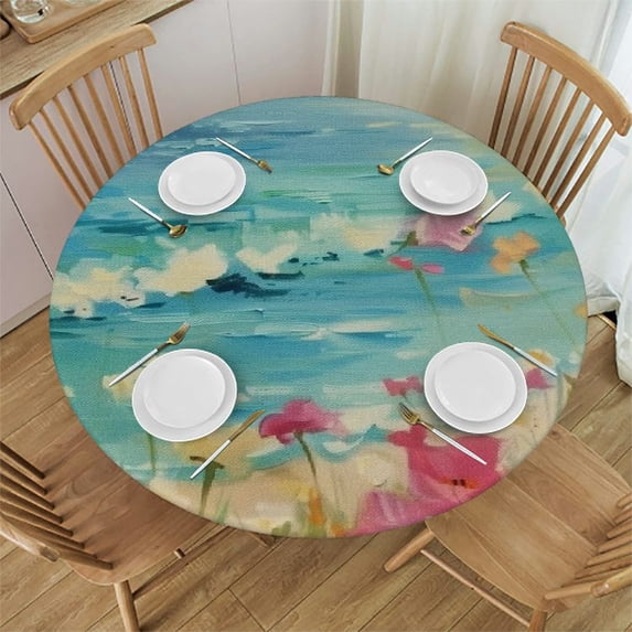 WYYP Flowers Flowers Round Tablecloth Outdoor Picnic Camping and Indoor Kitchen Dining Party 100% Polyester Fiber Great for Home Kitchen/Parties/Holiday Dinner White