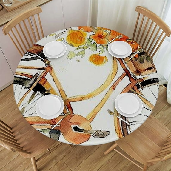 WYYP Flowers Round Tablecloth Waterproof Resistant Fabric 100% Polyester Fiber White