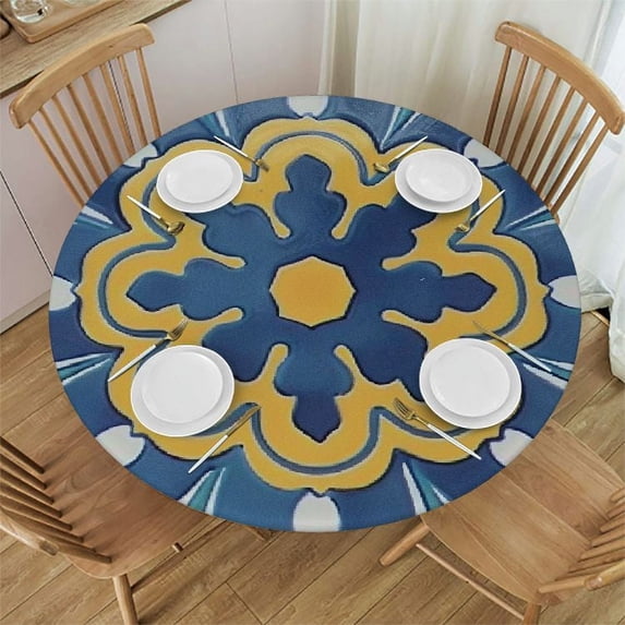 WYYP Flowers Round Tablecloth for Picnic Dining Kitchen Farmhouse 100% Polyester Fiber Tablecloths White