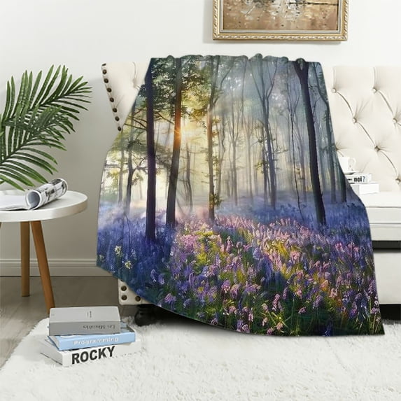 WYYP Forest Purple Lavender Pictures Flannel Bed Blanket Lightweight White