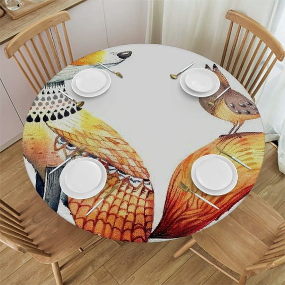 WYYP Fox Bird Annabel Kidston Round Tablecloth Washable for Home Kitchen Outdoor Decoration 100% Polyester Fiber White