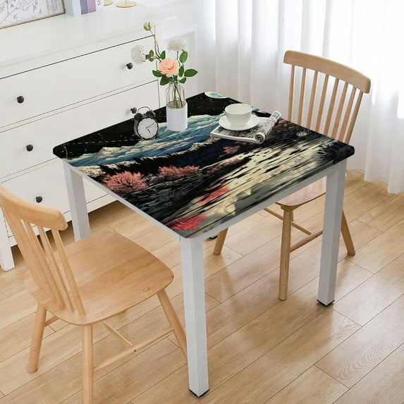 WYYP Full Moon Square Tablecloth with Elastic Edge 100% Polyester Fiber 36*36