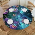 thumbnail image 1 of WYYP Full Width Single-Sided Printing Round Tablecloth Butterfly Pink Butterflies Flowers on Blue White, 1 of 8