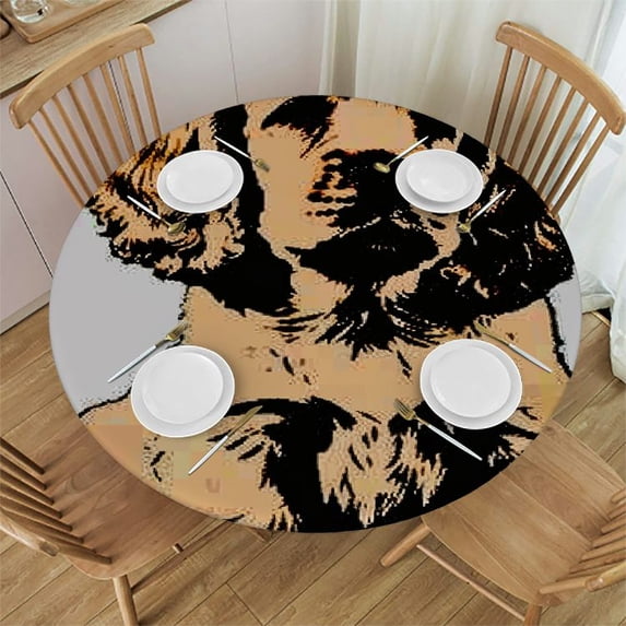 WYYP Funny Dog Round Tablecloth 100% Polyester Fiber with Elastic Edge White