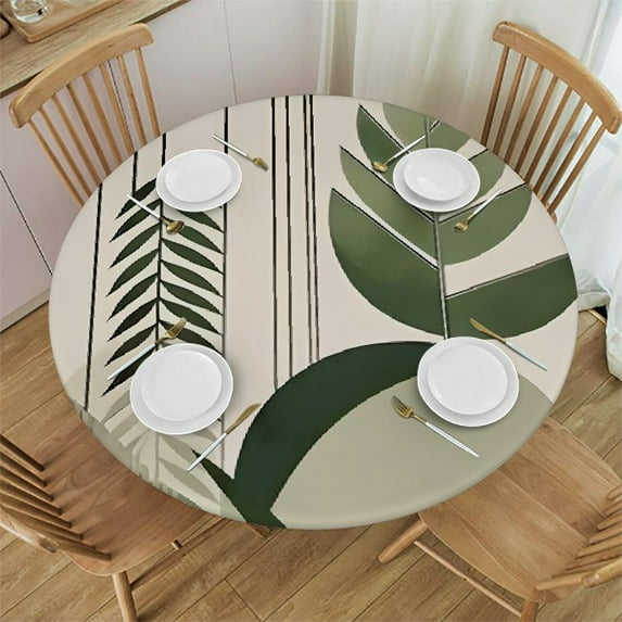 WYYP Geometric Abstract Art Round Tablecloth Washable for Home Kitchen Outdoor Decoration 100% Polyester Fiber White