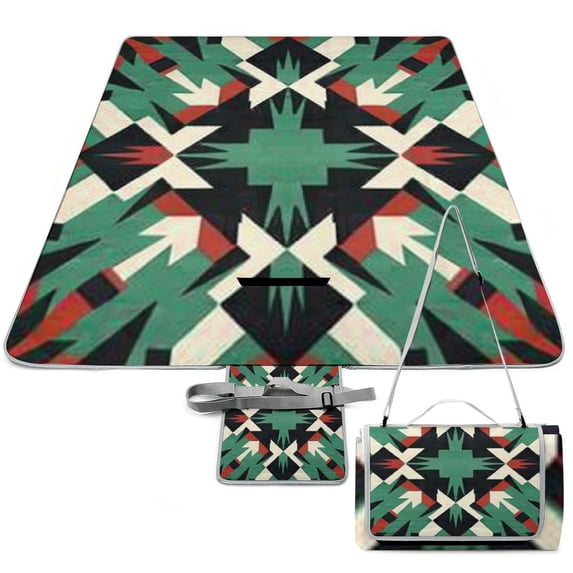 WYYP Geometric Abstract Art Square Outdoor Picnic Mat - Sand Proof and Waterproof Portable Beach Mat for Camping, Park, Beach, Grass, Outdoor Picnic Blanket 58.3x58.3in