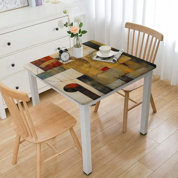 WYYP Geometric Abstract Art Square Tablecloth Outdoor Fitted 100% Polyester Fiber 36*36
