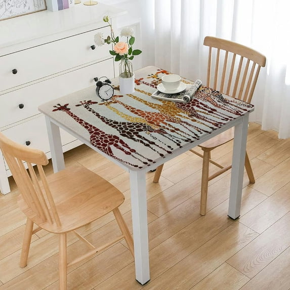 WYYP Giraffes Animal Cute Wild Cartoon Africa Safari Tall Group Crowded Spot Zoo Square Tablecloth Washable for Home Kitchen Outdoor Decoration white