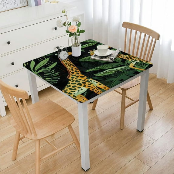 ONETECH Giraffes Leaves Jungle Square Tablecloth Waterproof Resistant Fabric 100% Polyester Fiber 52*52