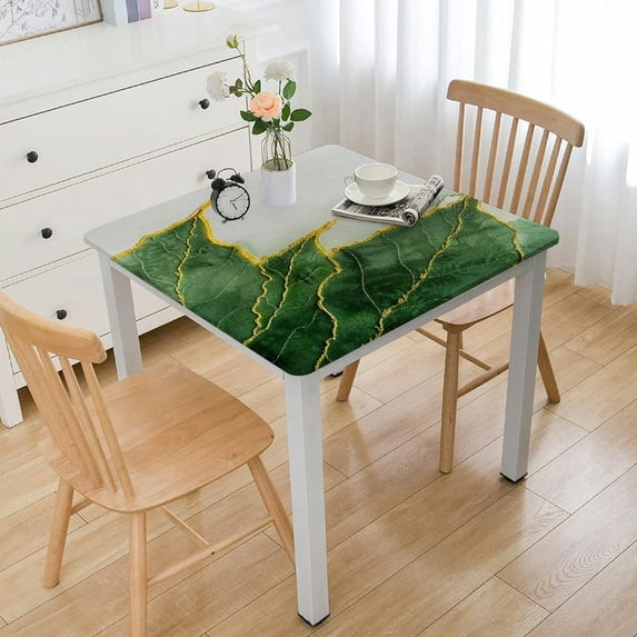 WYYP Green Leaf Yellow Tips White Background Square Table Cover 100% Polyester Fiber 52*52