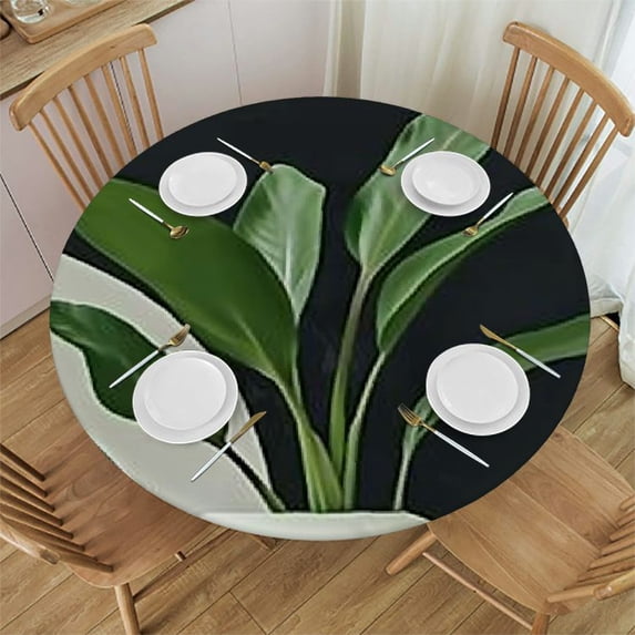 WYYP Green Plant Round Table Cover 100% Polyester Fiber Full Width Single-Sided Printing White