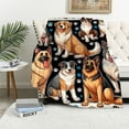 thumbnail image 1 of WYYP Grey Cute Dogs Sherpa Soft Cozy Animal Print Flannel Blanket White, 1 of 6