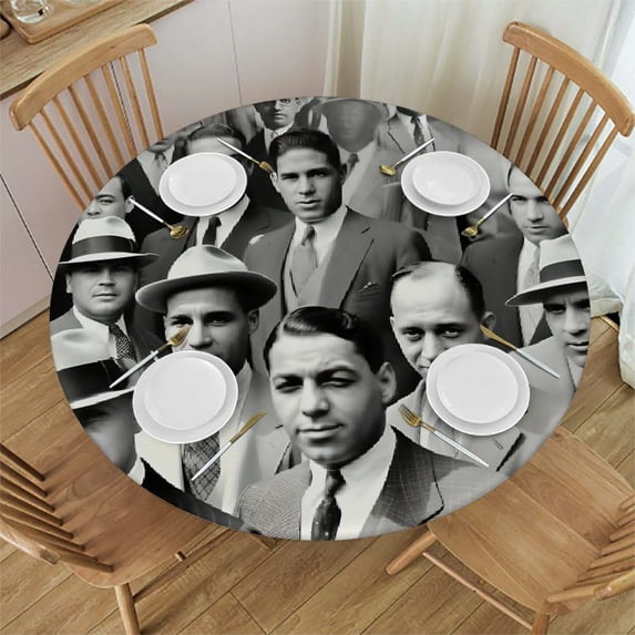 WYYP Harlem Renaissance Round Table Cover 100% Polyester Fiber with Elastic Edge White