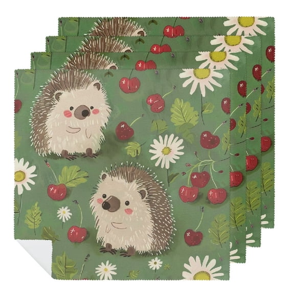 WYYP Hedgehog Daisies Cherries Cloth Napkins Polyester Home Decor 2 PCS
