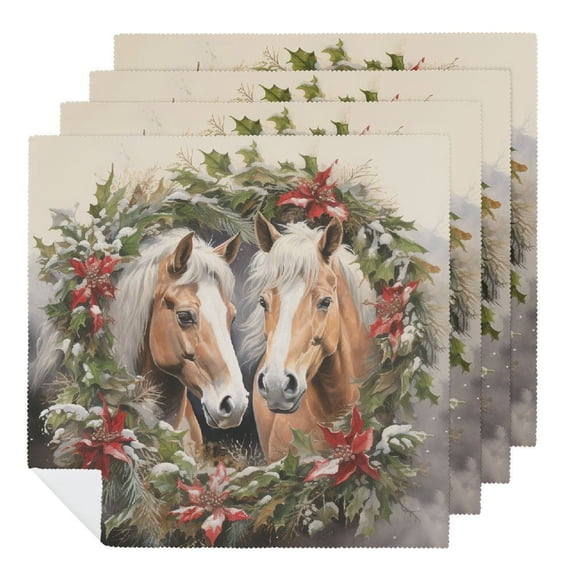 WYYP Horse Bird Snow Cloth Napkin Reusable Machine Washable Fabric for Events Christmas 2 PCS