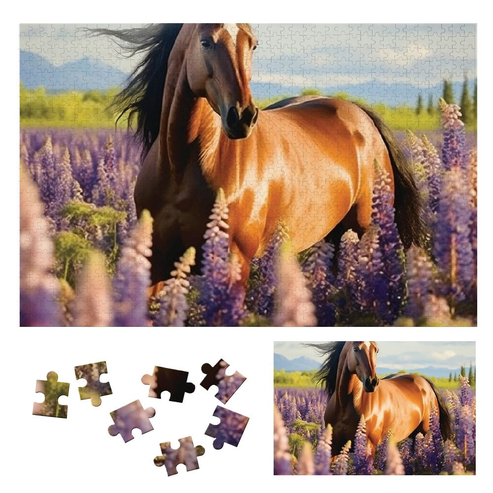 WYYP Horse Flowers Field Wooden Jigsaw Puzzle Challenging Difficult ...