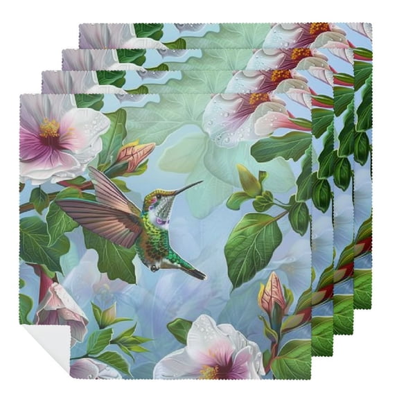 WYYP Hummingbird Flowers Polyester Dinner Napkin for Dining Table Kitchen Daily Party Housewarming Farmhouse Decor 6 PCS