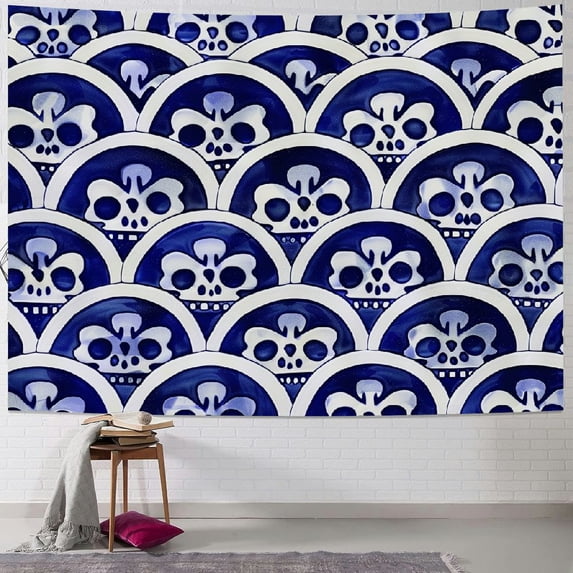 WYYP Indigo Blue White Tapestry,Japanese Illustration Ocean Decor Design Wall Art Hanging Tapestry Decoration for Bedroom Living Room Dorm Décor 40x30inch