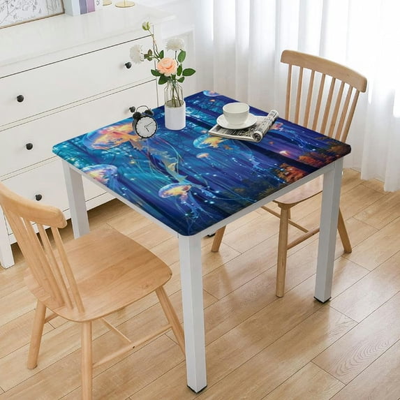WYYP Jellyfish Bioluminescence Square Tablecloth Washable for Home Kitchen Outdoor Decoration 100% Polyester Fiber 52*52