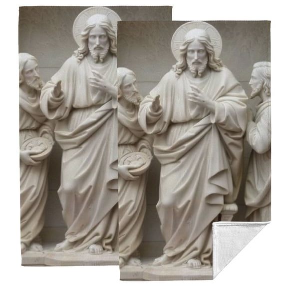 WYYP Jesus Statues Church Funny Kitchen Towels, 2-Pack, Soft and Absorbent, for Kitchens, Bathrooms, Showers 27.5*16in