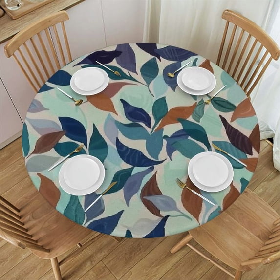 WYYP Leaves Pattern Wall Round Tablecloth 100% Polyester Fiber Great for Home Kitchen/Parties/Holiday Dinner White