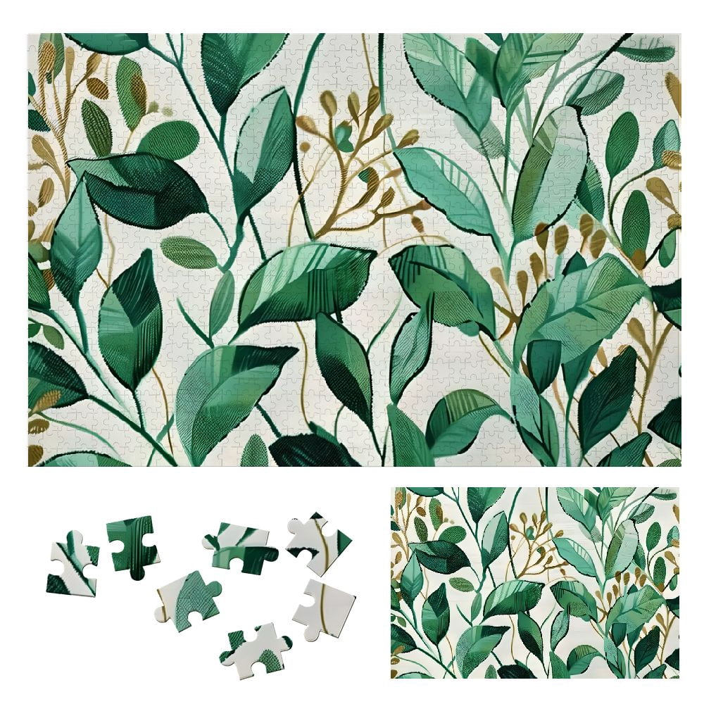 WYYP Leaves Wallpaper Green and White Wooden Jigsaw Puzzle for Adults ...