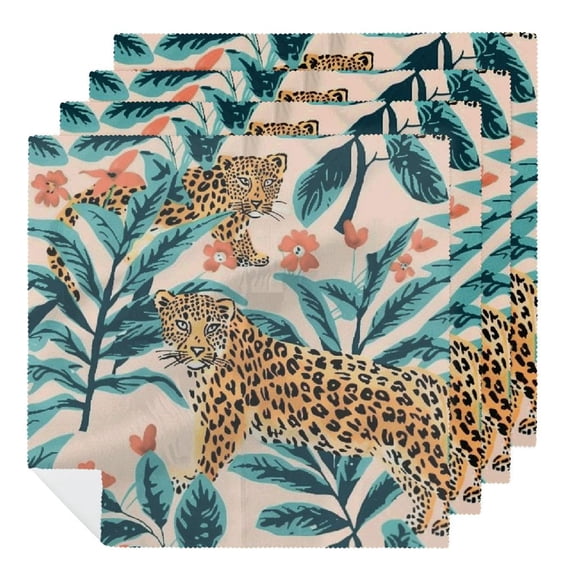 WYYP Leopard Pattern Polyester Cloth Napkins for Party Dinner Decoration 6 PCS