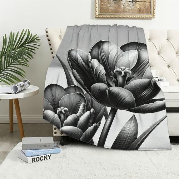 WYYP Life White Flower Lily Flannel Bed Blanket Super Soft White