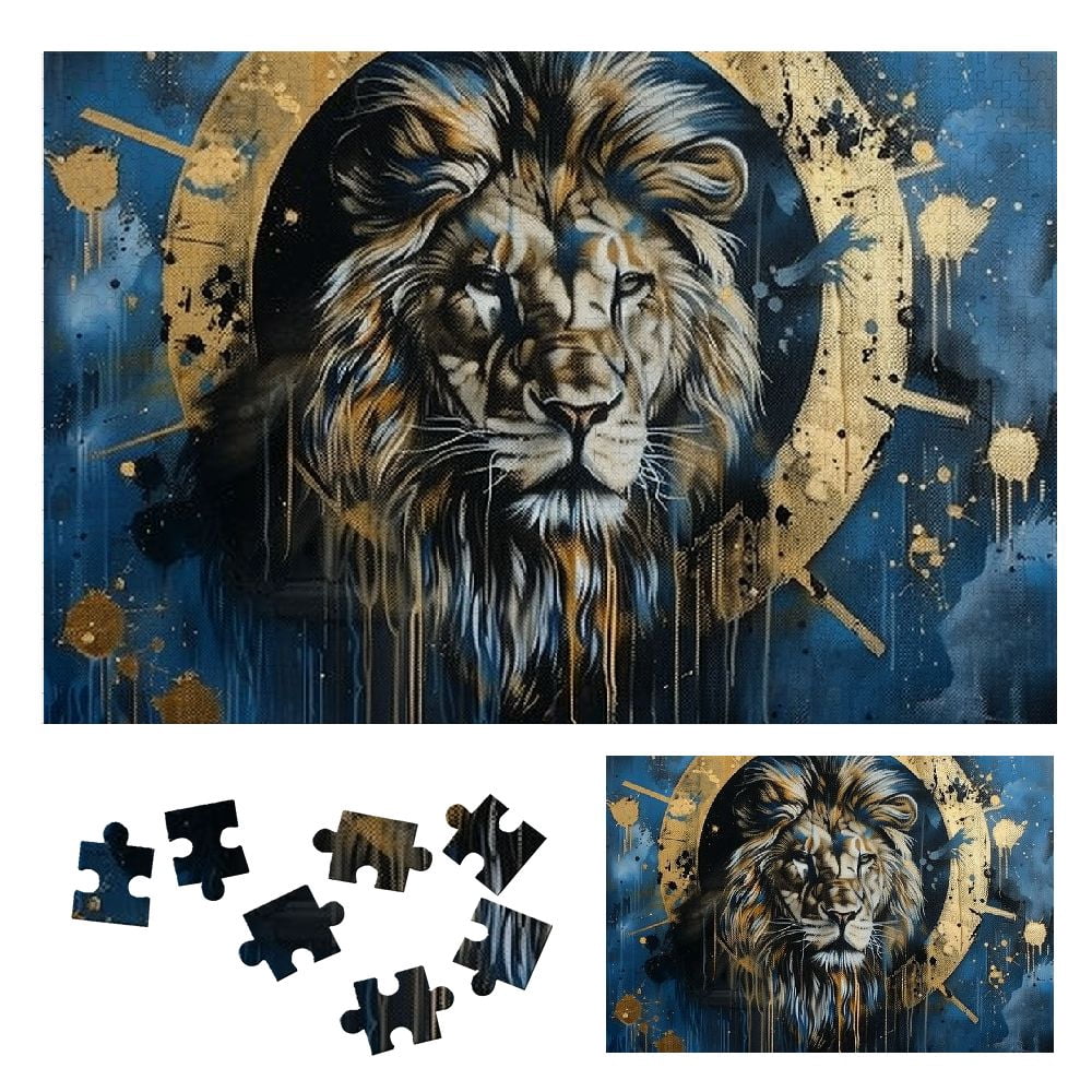 ONETECH Lion Blue Background Wooden Jigsaw Puzzle Challenging Difficult ...