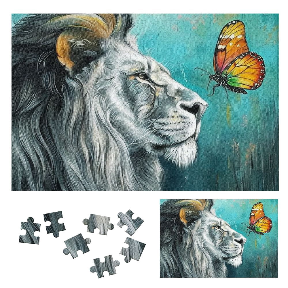 WYYP Lion Butterfly Pop Surrealism Wooden Jigsaw Puzzle for Adults and ...