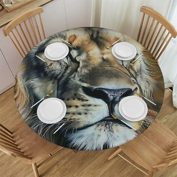 WYYP Lion Crown Round Tablecloth Washable for Home Kitchen Outdoor Decoration 100% Polyester Fiber for Picnic Dining Kitchen Farmhouse White