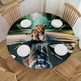 thumbnail image 1 of WYYP Lion Cub Reflection Round Table Cover 100% Polyester Fiber Tablecloth White, 1 of 8