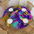 thumbnail image 1 of WYYP Lion Psychedelic Art Round Tablecloth - Full Width Single-Sided Printing 100% Polyester Fiber with Elastic Edge White, 1 of 8