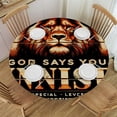 thumbnail image 1 of WYYP Lion Strength Courage Round Tablecloth with Elastic Edge 100% Polyester Fiber Great for Home Kitchen/Parties/Holiday Dinner White, 1 of 8