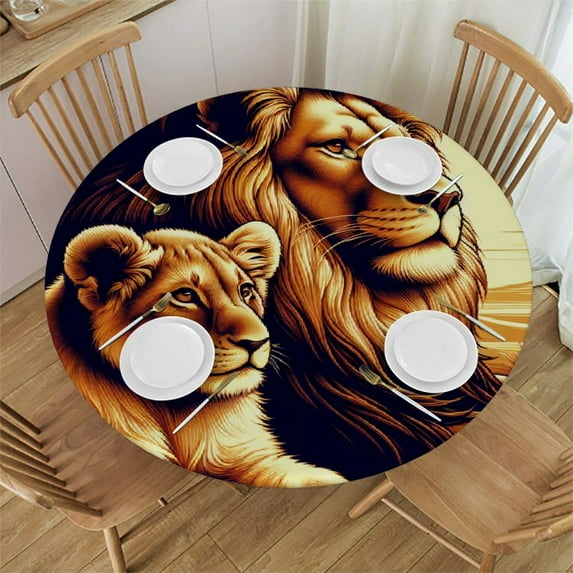 WYYP Lions Round Table Cover 100% Polyester Fiber for Picnic Dining Kitchen Farmhouse White