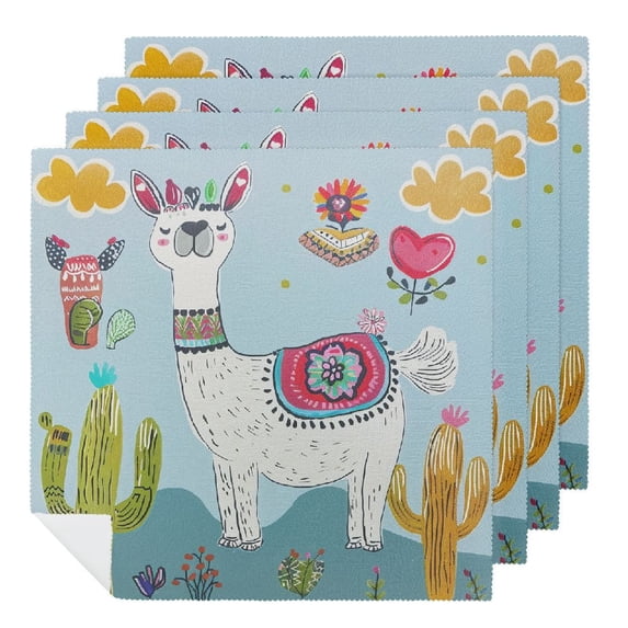WYYP Llama Cactuses Heart Cloth Napkins Polyester Reusable Machine Washable Fabric for Events Home Decor 6 PCS