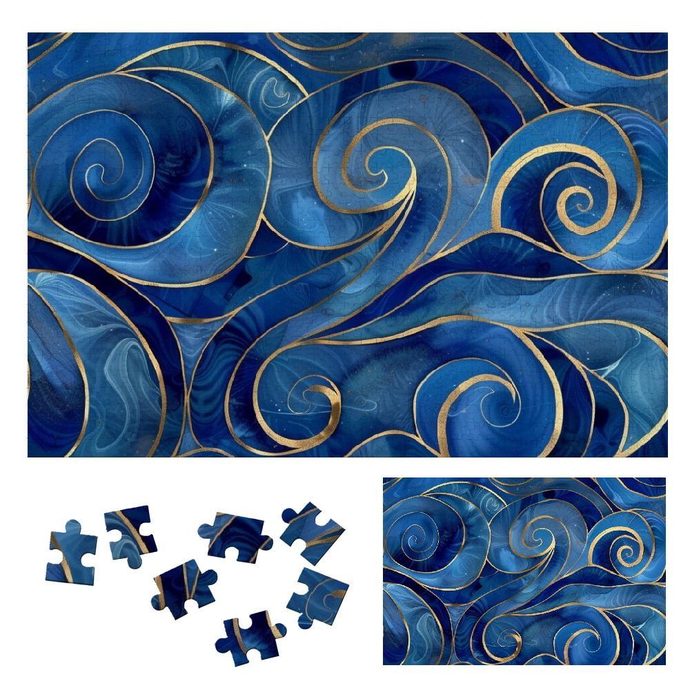 WYYP Marble Blue Gold Design Wooden Puzzle Challenging Difficult Wood ...