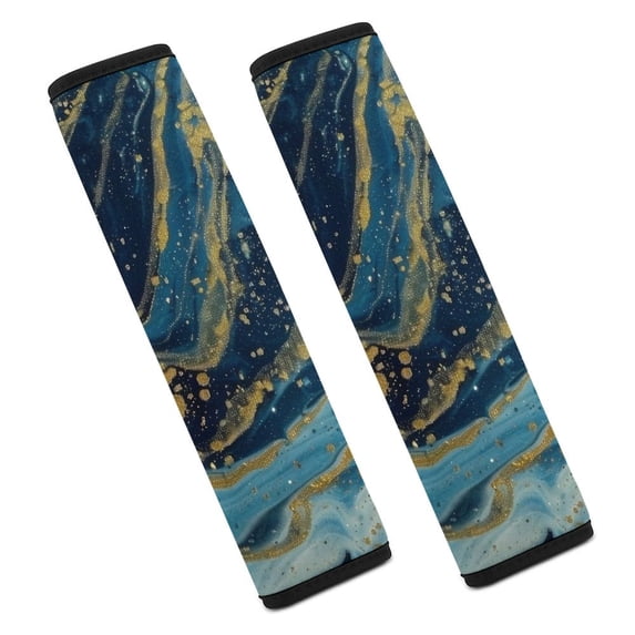 WYYP Marble Blue Gold Universal Seat Belt Cushions for Car Comfortable Car Seat Strap Pads Ideal for Car Interior Accessories 2Pcs