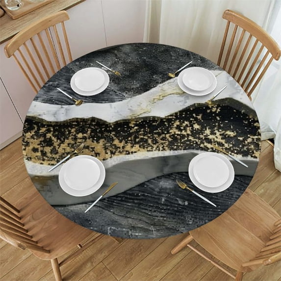 WYYP Marble Sculpture Round Tablecloth - Outdoor Picnic Camping and Indoor Kitchen Dining Party Table Decor - 100% Polyester Fiber White